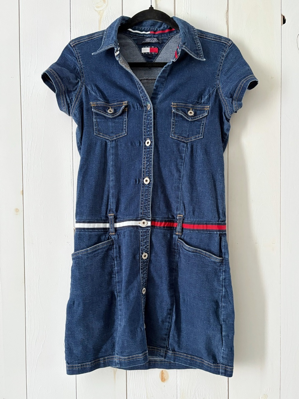 Vintage Tommy Hilfiger' Navy Denim Shirt Dress Drop Waist Size Medium